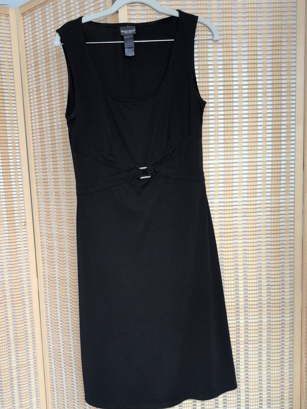 Bisou Bisou Black Sleeveless Sheath Dress with Knot and Buckle Detail
